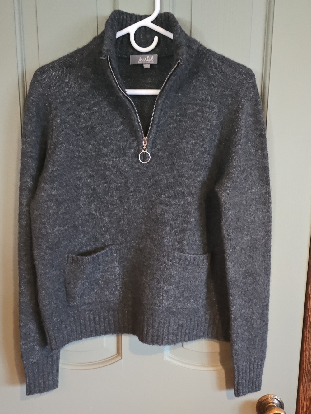 Marled Charcoal Zip-Front Knit Sweater. Size XL